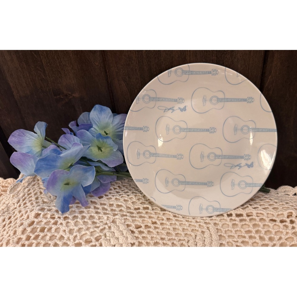 Dolly Parton Guitar Butterfly Plate White Blue‎ Decorative Country Music Display